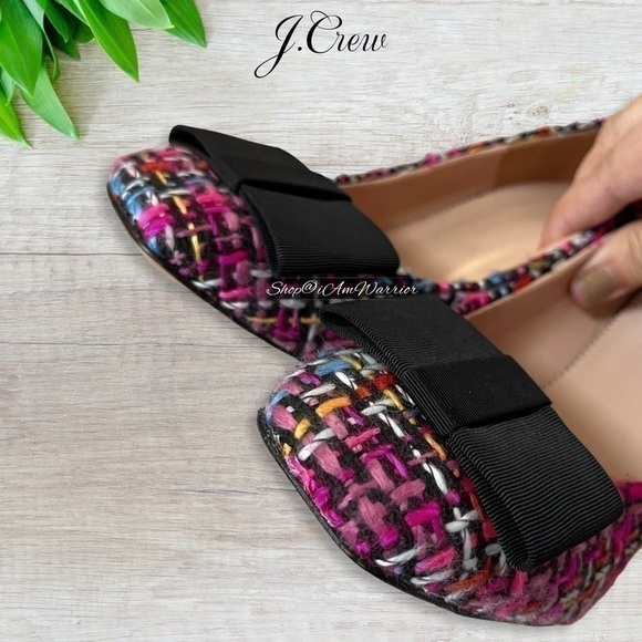 J.Crew magenta mixed tweed glitter block heels with ribbon toe bow - Picture 9 of 17